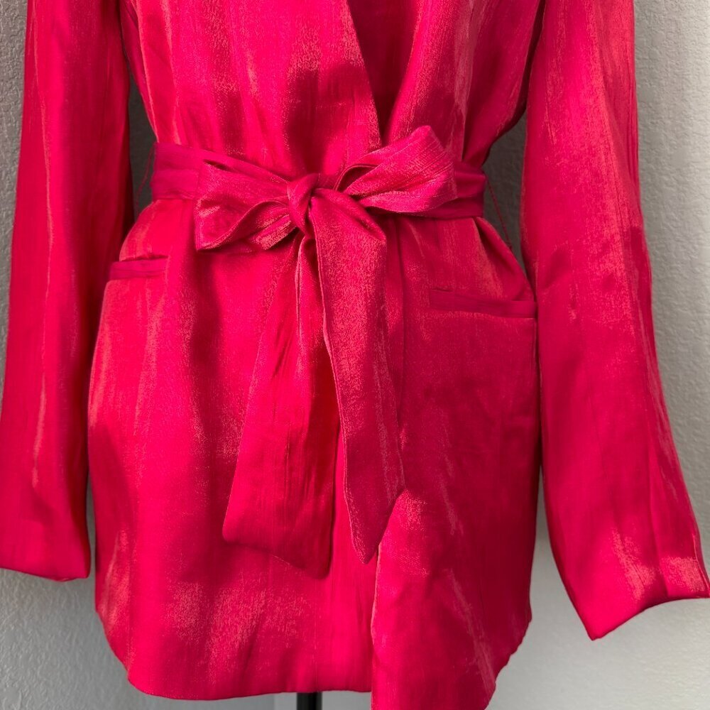 ZARA Double Breasted Belted Pink Blazer Wrinkle Effect Jacket XS NWT - Picture 10 of 16